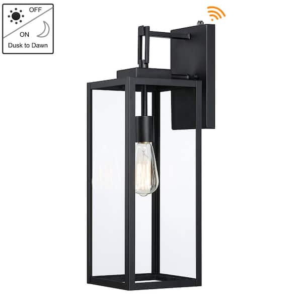 Hukoro Bonanza 22 in. 1-Light Matte Black Outdoor Wall Lantern Sconce with Dusk to Dawn