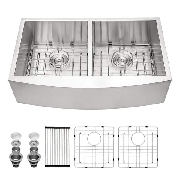 36 in. 16-Gauge Stainless Steel Double Bowl 50/50 Farmhouse/Apron-Front Kitchen Sink