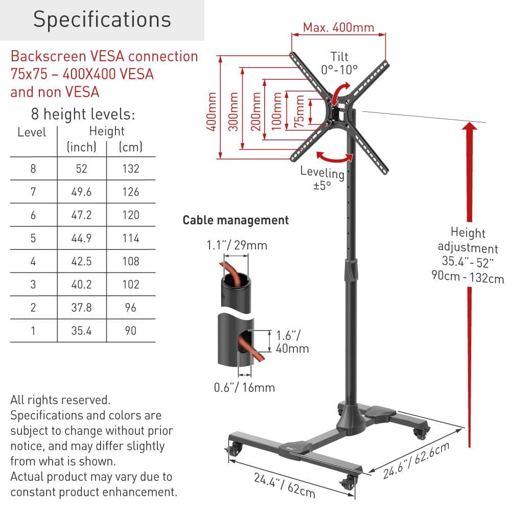 Black Adjustable Mobile TV Stand for 13-65 Inch Screens