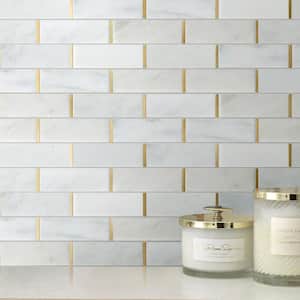 Natural Blanco White Gold 11.86 in. x 11.54 in. Brick Joint Polished Marble Mosaic Tile (9.5 sq. ft./Case)