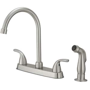 Double Handles 4 Holes Standard Kitchen Faucet Sink With Side Sprayer in Brushed Nickel