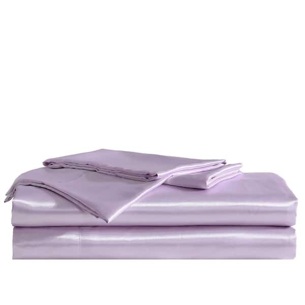Solid Satin 4-Piece Lilac Purple Satin Queen Sheet Set