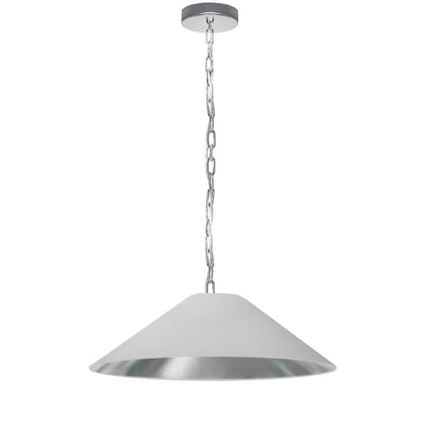 Dainolite Presley 1-Light Polished Chrome Shaded Pendant Light with White/Silver Hardback Shade