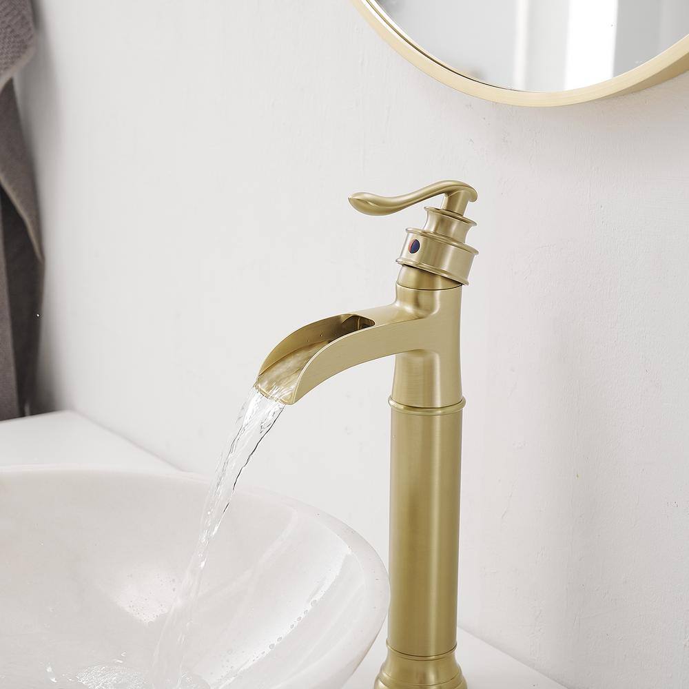 Brushed Gold Single Handle High-Arc Bathroom Faucet