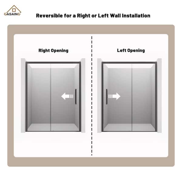 60 in. W x 76 in. H Sliding Framed Soft-closing Shower Door in Matte Black Finish with Tempered Clear Glass