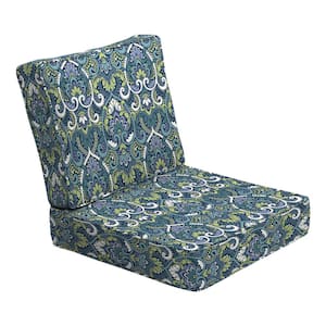 ProFoam 24 in. x 24 in. 2-Piece Deep Seating Outdoor Lounge Chair Cushion in Sapphire Aurora Blue Damask