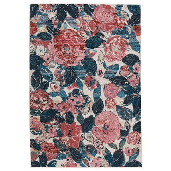 Illiana Pink/Blue 4 ft. x 5 ft. 7 in. Floral Rectangle Indoor/Outdoor Area Rug