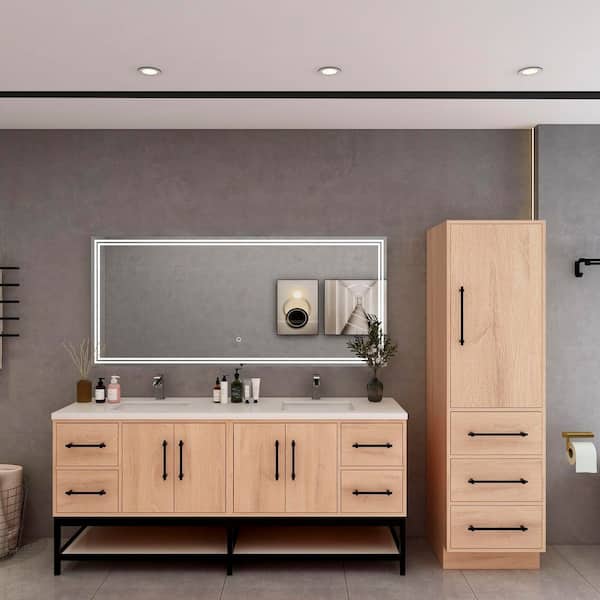 Victoria 71 in. W x 20 in. D x 35 in. H Double Sink Freestanding Frame Bath Vanity in Red Oak with White Acrylic Top