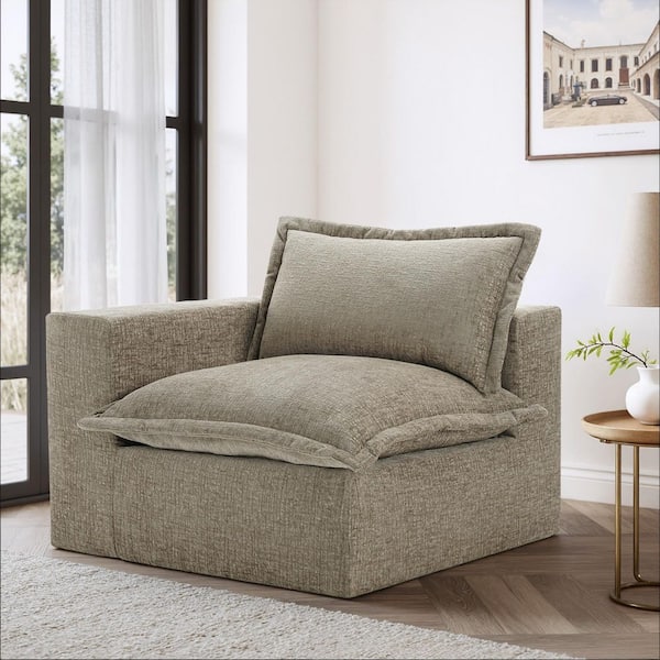 42.1 in. Square Arm Chenille Square Sectional Corner Sofa in Camel (Set of 1)