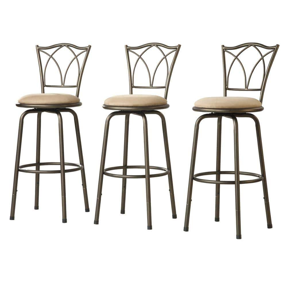 Adjustable Height Brown Swivel Cushioned Bar Stool Set Of 3 40855c972w3a The Home Depot