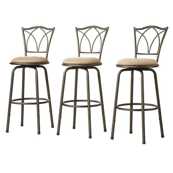 Brown Swivel Cushioned Bar Stool Set, How To Adjust Bar Stool Height