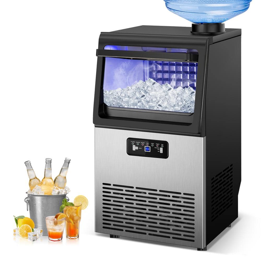 Hooure 13.5 in. 80LBS/24H Freestanding Full Size Cubes Commercial Freestanding Ice Maker in Stainless Steel