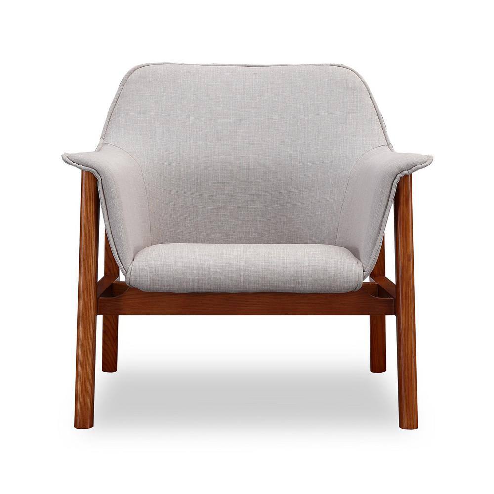 Mid Century Grey Linen & Walnut Wood Accent Chair Set