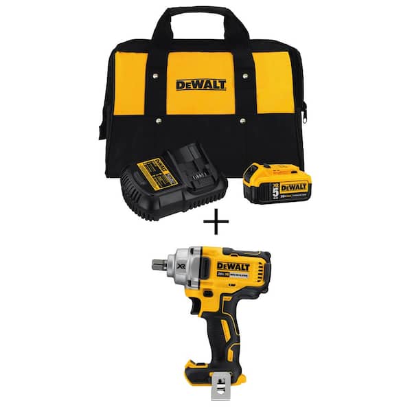 DEWALT - 20V MAX XR Cordless Brushless 1/2 in. Mid-Range Impact Wrench Detent Pin Anvil, (1) 20V 5.0Ah Battery, and Charger