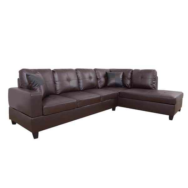 Star Home Living Starhome Living 25 in. W Square Arm 2-Piece Faux Leather L Shaped Sectional Sofa in Brown