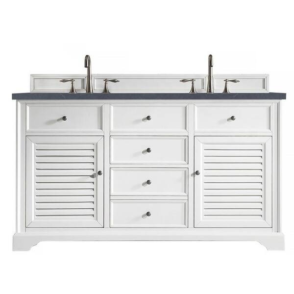 James Martin Vanities Savannah 60 in. W x 23.5 in.D x 34.3 in H Double Bath Vanity in Bright White with Quartz Top in Charcoal Soapstone