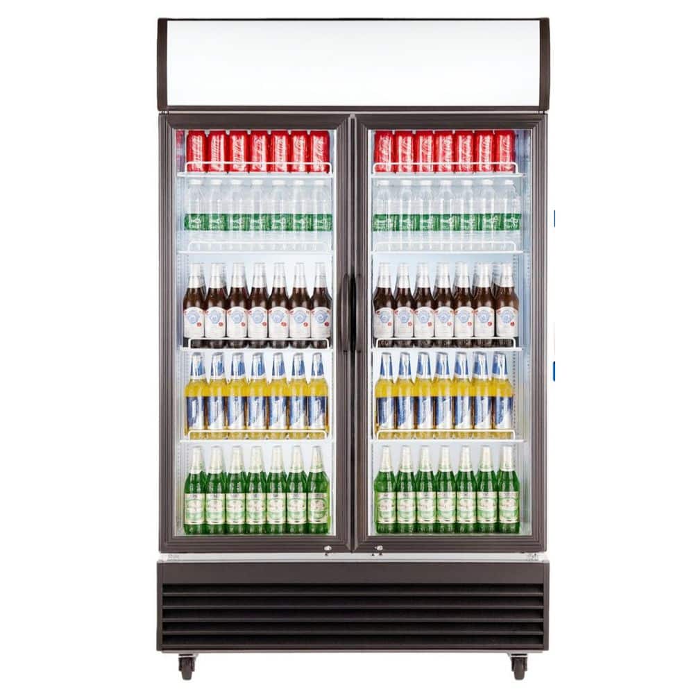 36 in. W 18 cu. ft. NSF Commercial 2-Glass Door Slim Upright Display Beverage Cooler Refrigerator in White