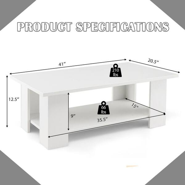 Costway 41 in. L White 12.5 in. Rectangle Particle Board