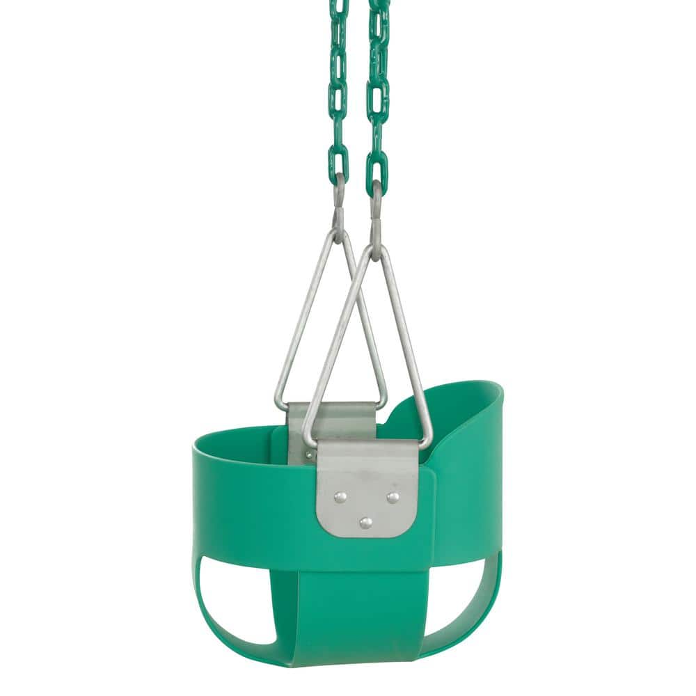 Green High Back Full Bucket Baby Swing with Vinyl Coated Chain
