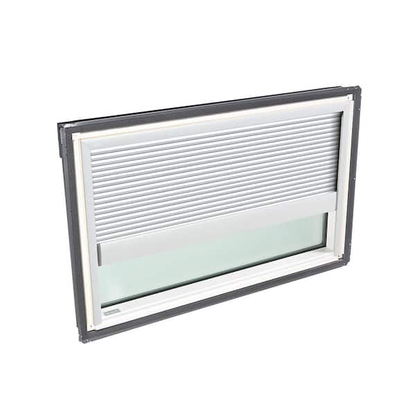 VELUX 44-1/4 in. x 26-7/8 in. Fixed Deck Mount Skylight with Laminated Low-E3 Glass and White Manual Room Darkening Blind