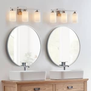22 in. 3-Light Brushed Nickel Vanity Light with Frosted White Glass Shade