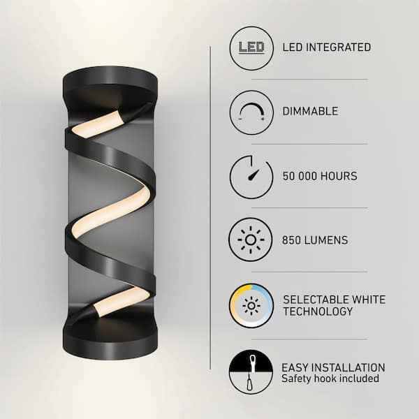 Artika Swirl 1-Light Black LED Outdoor Wall Cylinder Light OUT-SWR