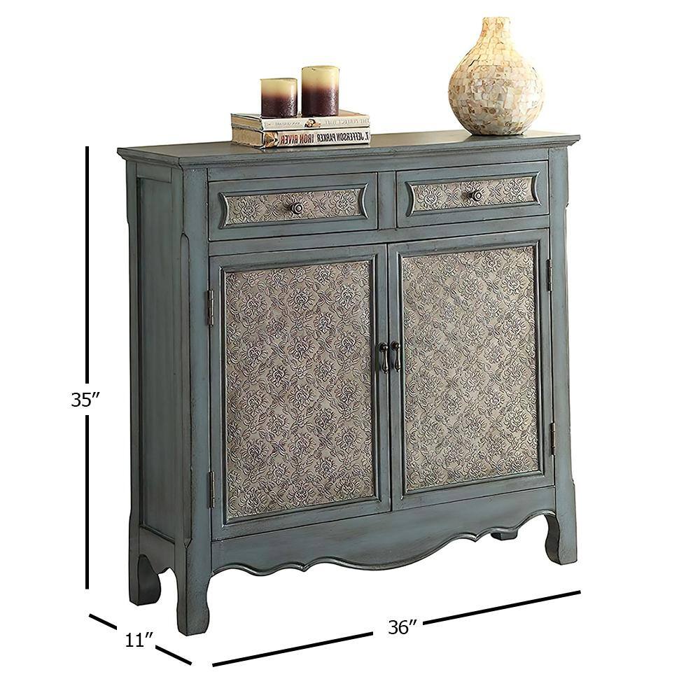 Antique Blue Wood and Metal Console Table with Storage