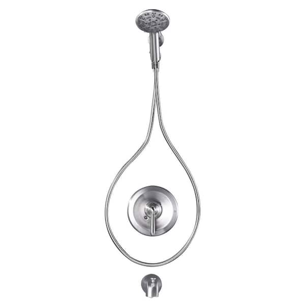 Single Handle 7-Spray Tub and Shower Faucet 1.8 GPM Handheld Shower in Brushed Nickel (Valve Included)