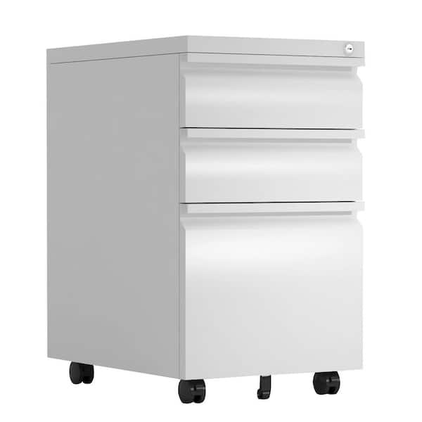 Kaikeeqli 14.57 in. W x 23.62 in. H x 17.32 in. D Steel Mobile File Cabinet with 3 Drawer, Metal Rolling Storage Cabinet in White