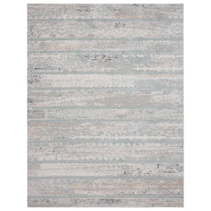 Michaela Blake Gray/Blue 1 ft. 10 in. x 3 ft. Contemporary Carved Striped Polyester Area Rug
