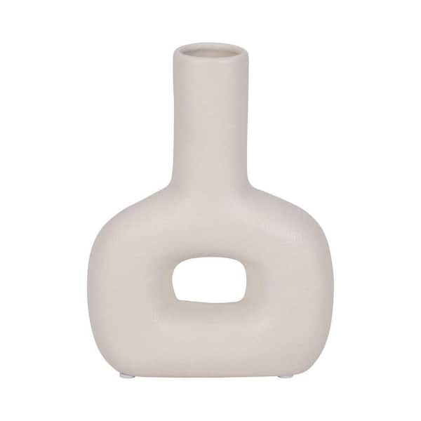 Liv & Skye 8 in. Ivory Stoneware Open Cut-Out Decorative Vase