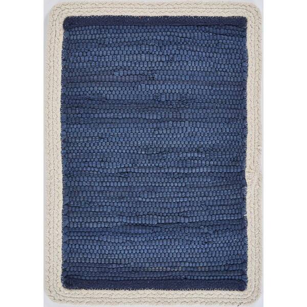 LR Home Bordered 19 in. x 13 in. Indigo Cotton Placemat (Set of 4)