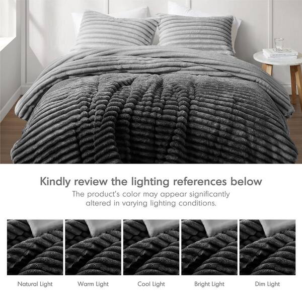 Avril 2-Piece Grey Ombre Microfiber Twin/Twin XL Fluffy Ribbed Plush Comforter Set
