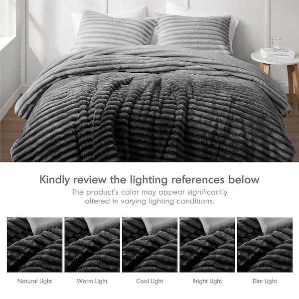 Avril 3-Piece Grey Ombre Microfiber Full/Queen Fluffy Ribbed Plush Comforter Set