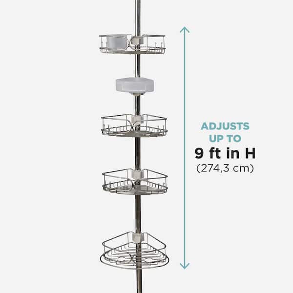 Zenna Home Rustproof Tension Pole Shower Caddy with 4 Baskets in Stainless  Steel E2181STL - The Home Depot
