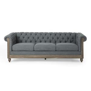 Doney 85.5 in. Charcoal and Dark Brown Polyester 3-Seats Tufted Sofa
