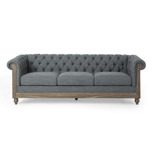 Noble House Doney 85.5 in. Charcoal and Dark Brown Polyester 3-Seats Tufted Sofa