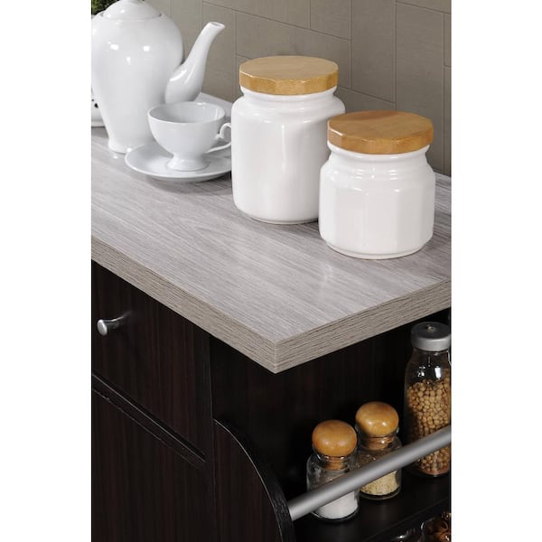 HODEDAH Kitchen Island Chocolate Grey with Spice Rack HIK65