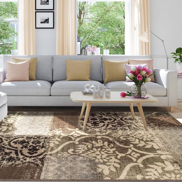 Bristol Ivory-Light Blue 8 ft. x 10 ft. Rectangle Patchwork Scroll Polypropylene Area Rug