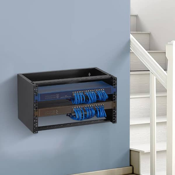 6U Wall Mount Network Rack 14 in. Depth Wall Mount Server Rack with Cage Nuts Household Shelving Unit 1-Tier