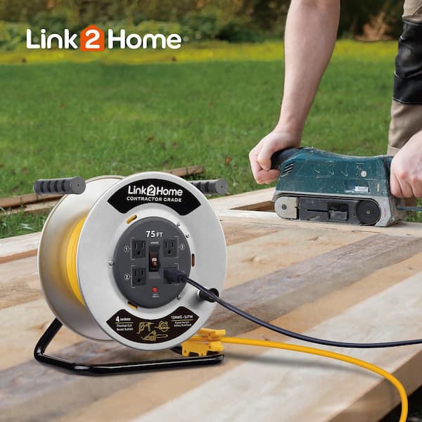 Reviews for Link2Home 75 ft. 12/3 Extension Cord Storage Reel with 4  Grounded Outlets and Overload Circuit Breaker