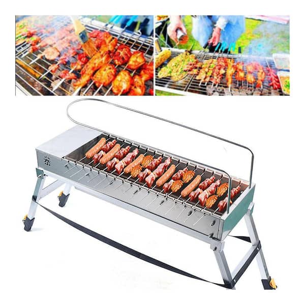 YIYIBYUS Silver Portable Outdoor Charcoal/Wood Grill SS304 