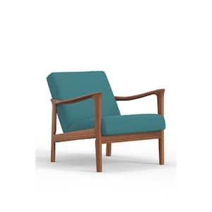 Zephyr Slate Medium Brown-Turquoise Polyester Arm Chair with Solid Wood