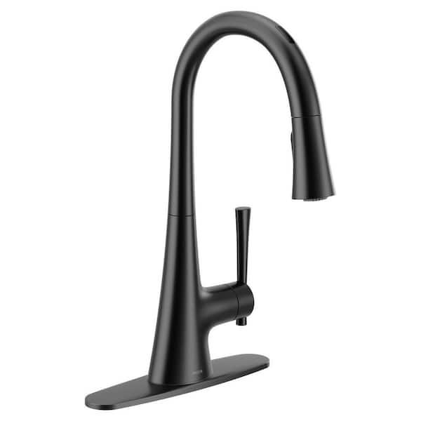 MOEN Kurv Matte Black 16.38 in. H Pull Down Sprayer Kitchen Faucet with 100° Spout Swivel