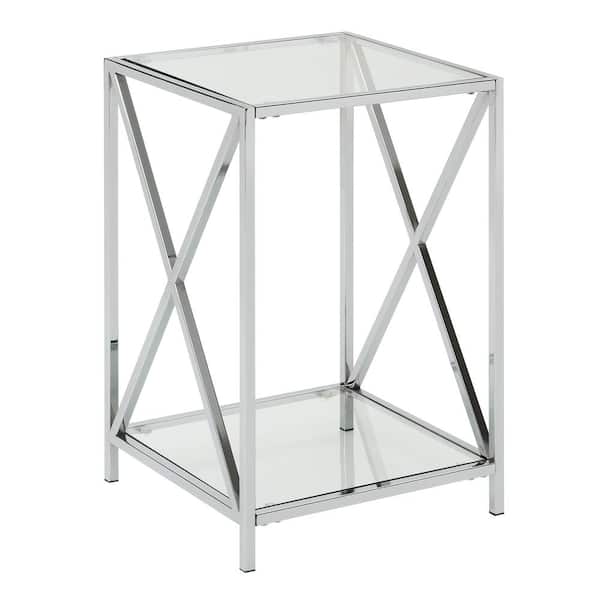 Convenience Concepts Oxford 15.75 in. Chrome Standard Low Square Glass Top End Table with Shelf