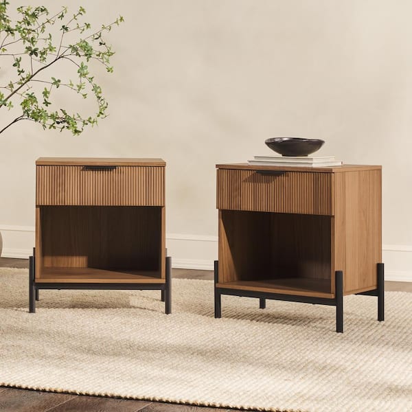 Walker Edison Furniture Company Modern Reeded Mocha 1-Drawer Wood