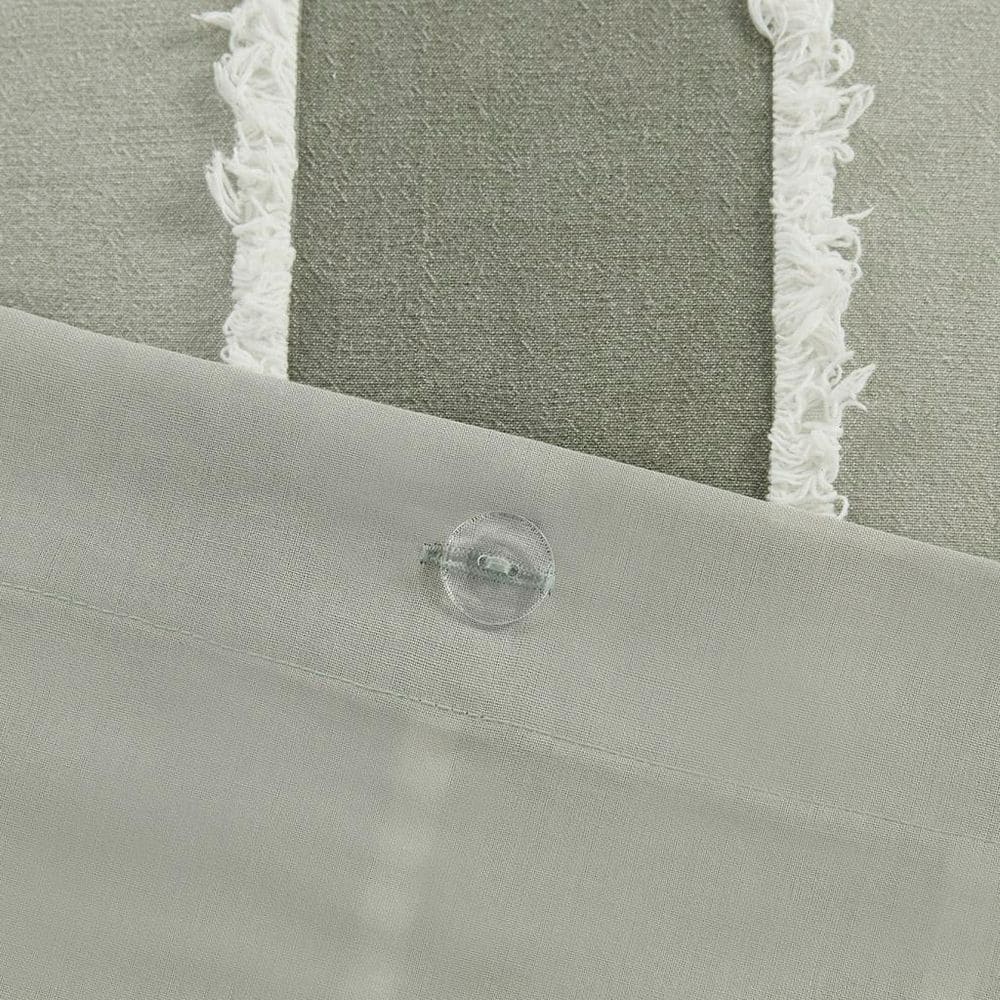 Sage Green Cotton Striped Queen Duvet Cover Set