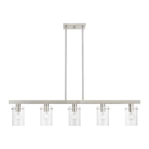 Munich 5-Light Brushed Nickel Linear Chandelier with Clear Glass Shades