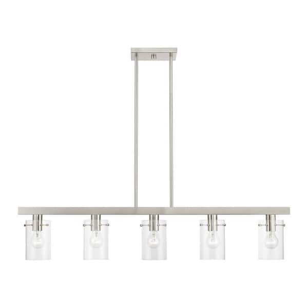 Livex Lighting Munich 5-Light Brushed Nickel Linear Chandelier with Clear Glass Shades