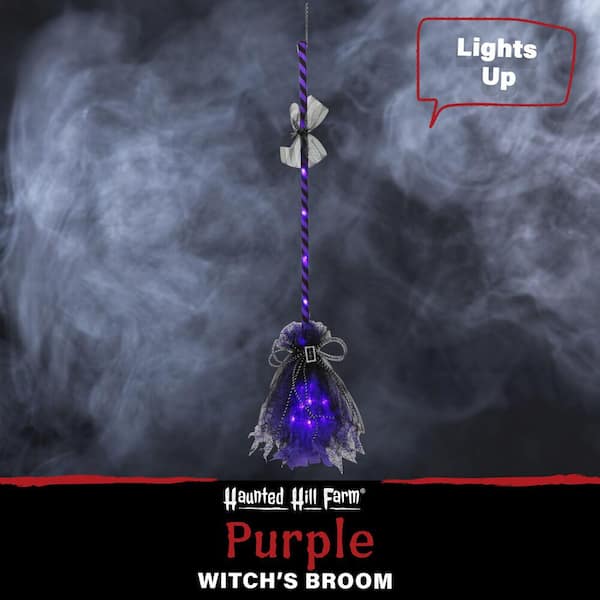 Halloween Witch Fly Broomstick with Light String Mesh Broom Props (Purple)  